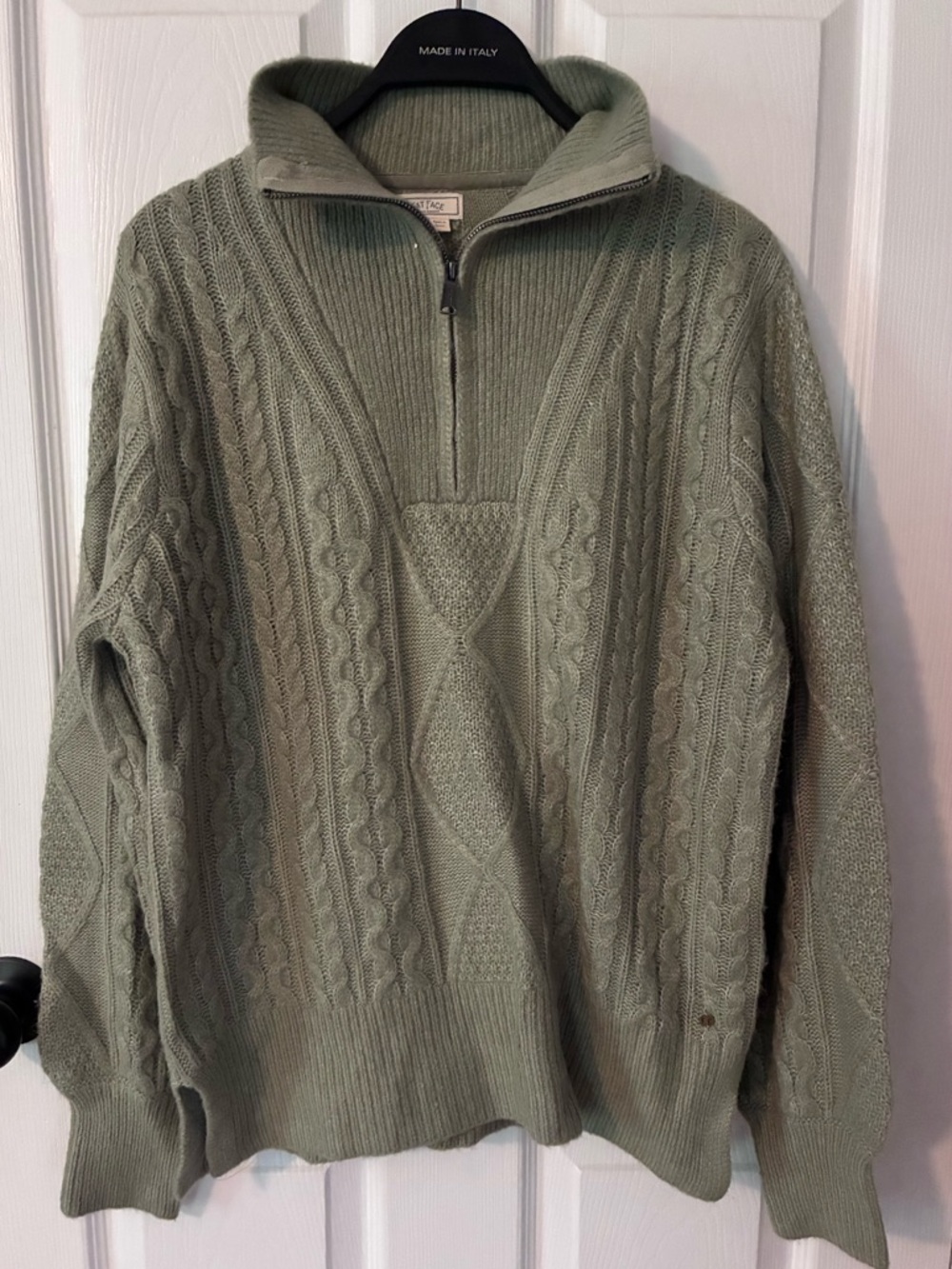 Fat Face Women's Quarter-Zip Cable Knit Sweater in Sage Green